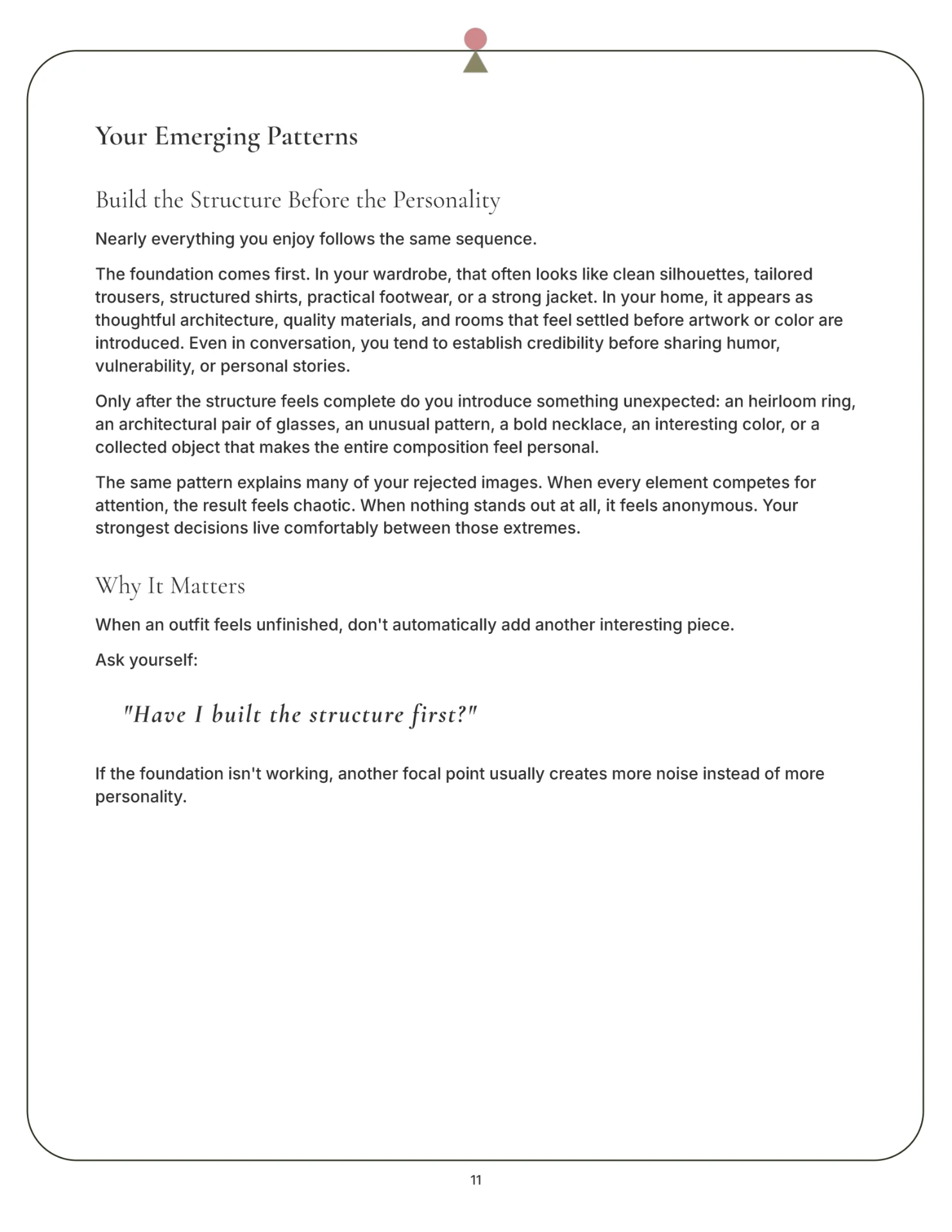 A page of the report titled Your Emerging Patterns.